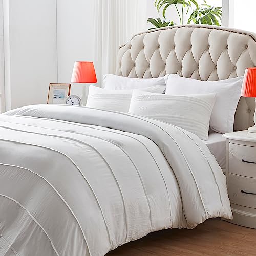 Uiugeig Twin Comforter Set Reversible White Comforter Set Twin - 2 Pieces Ultra-Soft Microfiber Bed Comforter with 1 Pillow Sham for All Season (Snow White, King)