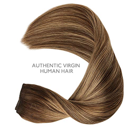 Image of WENNALIFE Wire Hair Extensions Real Human Hair 22 inch 120g Balayage Chocolate Brown to Caramel Blonde Remy Hair Invisible Transparent Wire Fish Line Straight Reusable