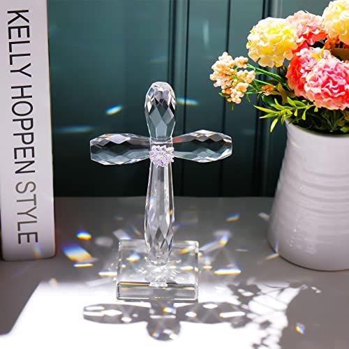 Image of YWHL Crystal Cross Standing Decor Figurine, Religious Christmas Cross Gifts