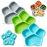 HEYTUYA 3 Pack Suction Plates for Baby & Toddler, 100% Food-Grade Silicone, 4 Divided Design, Microw