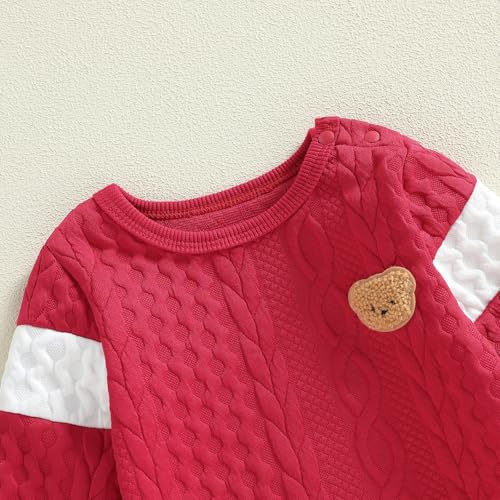 Image of Babieshouse Newborn Baby Boy Clothes Mamas Boy Bear Embroidery Long Sleeve Romper Pants Set Fall Winter Outfits 3-18 Months