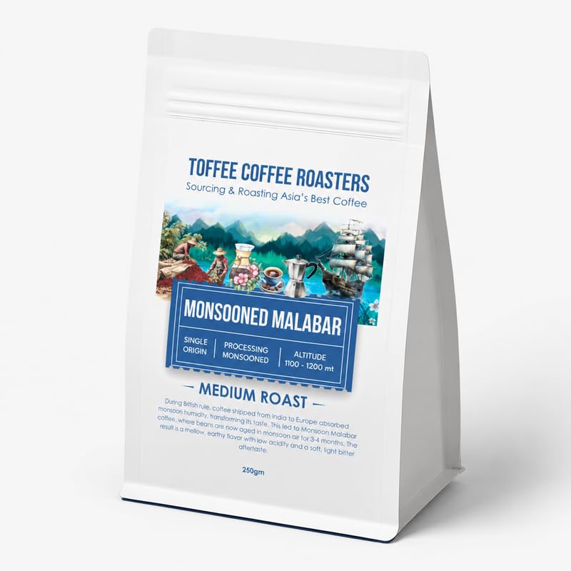 Image of Toffee Coffee Roasters | Monsooned Malabar, Light to medium Roast, 250 g | Grind: Kalita Wave, Single Origin, 100% Arabica | Speciality Coffee| Freshly Roasted