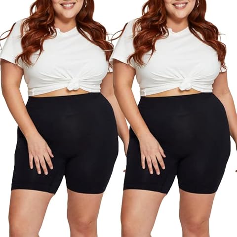 TNNZEET 2 Pack Plus Size High Waisted 8" Biker Shorts for Women—Buttery Soft Black Yoga Shorts(2X, 3X, 4X), Black/ Black, XXXXL Cover