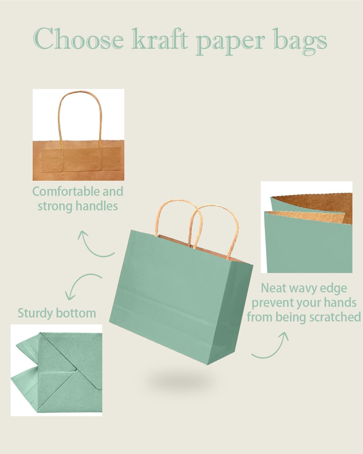 qiqee 100PCS Large Gift Bag with Handles Bulk 13"x4.5"x10" Gift Bags Kraft Light Blue Multiple Uses (32x11x25cm,Wide Large) - Image 3