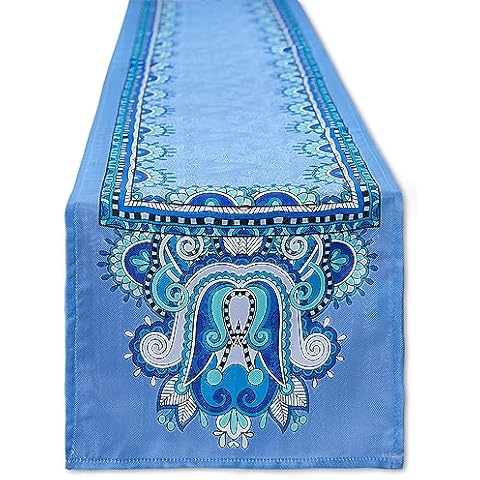 YiHomer Mykonos Blue Paisley Tile Bordered Tabletop for Spring Summer Decorations, Picnics and Dinner Parties - Indoor Outdoor, Stain and Water Resistant, Table Runner, 14 x 108 Cover