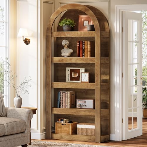 Tribesigns Librería de 5 niveles curvada de 180 cm de altura, estilo rústico, estantes curvos, estantes estrechos de madera para salón, dormitorio, oficina en casa, color marrón