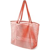 HOHOM Beach Bags for Women, Summer Travel Mesh Tote Bag with Large Inner Pocket, Sandproof Woven Shoulder Handbag Swim Pool Bag, Suit for Family Vacation Essentials