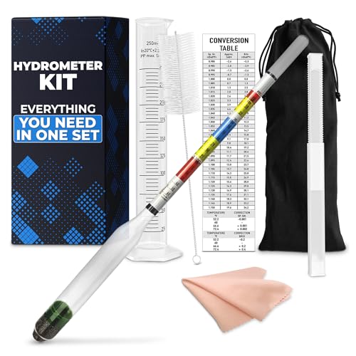 Triple-Scale Hydrometer Kit with Plastic Test Jar for Wine, Beer, Mead and Kombucha - Alcohol Tester, Hydrometer Alcohol, ABV, Brix & Gravity Tester - Brewing Supplies, Valentine Day Gift for Brewers