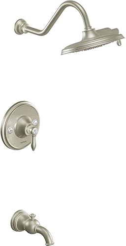Miniatura 6 de Moen TS32104NL Weymouth Posi-Temp - Kit de molduras para tina y ducha, requiere válvula, incluye ducha de lluvia de 2 pulverizaciones de 9 pulgadas,