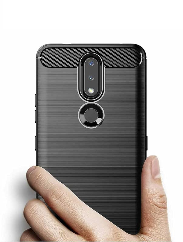 Image of NPRC Hybrid Ultra Slim Protective Case TPU Non-Slip Carbon Fiber Texture Shockproof Case Cover for Nokia 2.4 - Black