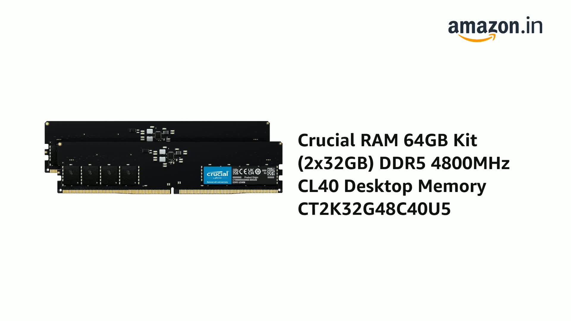 Samsung 32GBx2 4800Mhz DDR5 64GB キットメモリー Amazon.in: Buy Crucial RAM 64GB Kit (2x32GB) DDR5 4800MHz