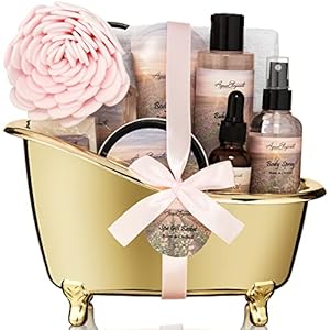 Spa Gift Baskets For Women – Luxury Bath Set With Rose Oil & Orchid – Spa Kit Includes Body Wash, Bubble Bath, Lotion, Body Butter, Soap, Body Spray, Shower Puff, and Towel