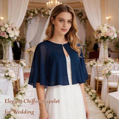 Image of Ciormis Chiffon Capelet Women's Soft Shawls and Wraps for Evening Dresses, Wedding Formal Dress Shawl Cape Cover up