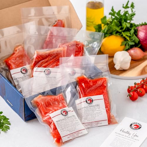 SeaBear Wild Alaskan Sockeye Salmon Dinner Fillets, 6 oz (6 Fillets)