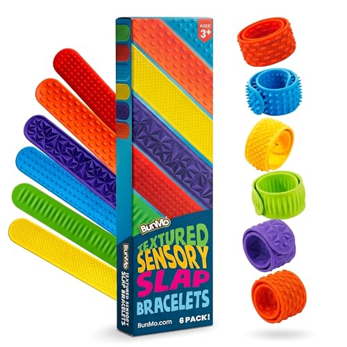 BUNMO Textured Sensory Slap Bracelets for Kids, 6 Pack – Silicone Fidget Bracelets for Boys and Girls, Wearable Sensory Bracelet Toy for Everyday Play, Ages 3+