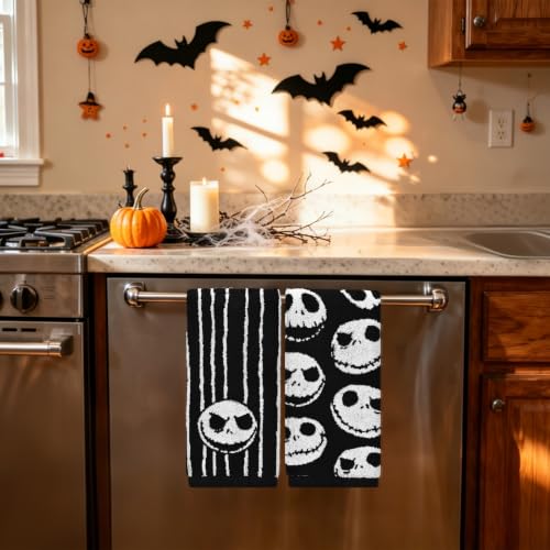 Halloween Skull Hand Towels 2 Pack, Reversible Striped & Skull Cotton - image 7