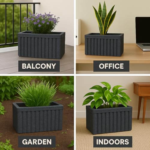 Image of Bigsmall Designed Plant Pots, Premium Durable Polymer Flower Pots for Indoor & Outdoor Plants - Lightweight, Stylish, and Weather-Resistant Garden Planters (Ripples- Grey Marble, 12 Inch)