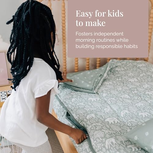 Image of Beddy's Fantasy Woodland Durable Zipper Bedding for Kids - Bed in a Bag - Sage Green Sheets with Woods, Nature, Animals Comforter - Includes 2 Pillowcases & 2 Shams - Queen
