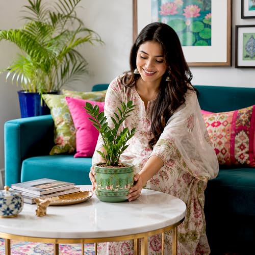 Image of Urban Plant Green Mahal 3D Handcrafted Terracotta Planter | Hand Painted Indian Art | Indoor Clay Pot for Living Room | Artisan Decorative Flower Pot | Drainage Hole | 4.5 Inch