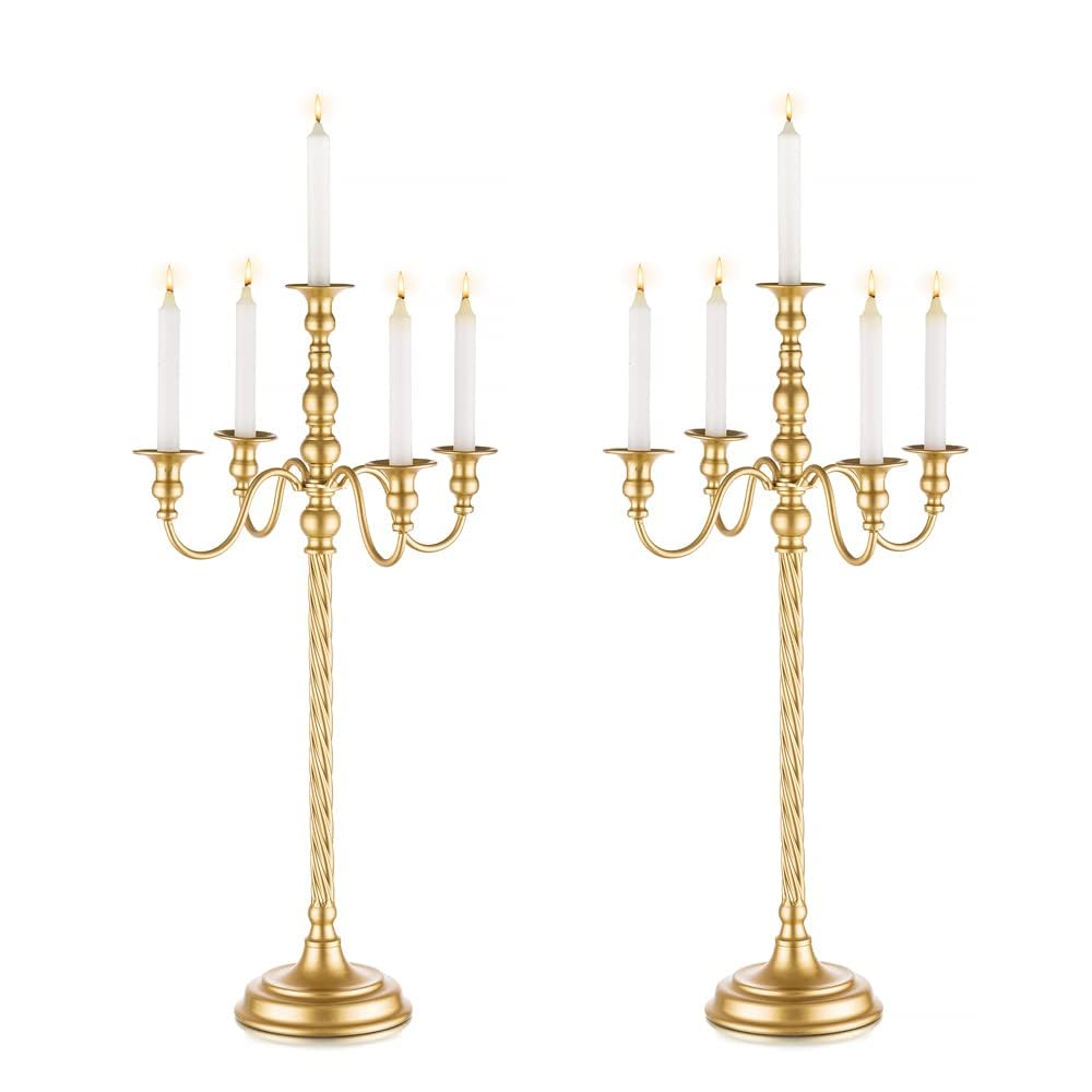 Lot de 2 chandeliers de mariage à 5 branches en métal doré à 5 branches en spirale pour Noël, centres de table, événements, cérémonie, réception