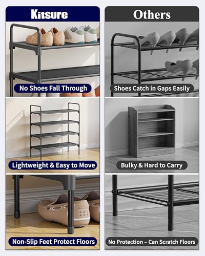 Image of Kitsure Shoe Rack for Closet, Shoe Organizer for Front Door Entrance, Stackable Shoe Shelf, Detachable Closet Organizers and Storage, 26.6 inch Wide - 4 Tiers, Black | Closet, Front Door Entrance, Entryway, Stackable & Detachable Shelf, Closet Organizers and Storage