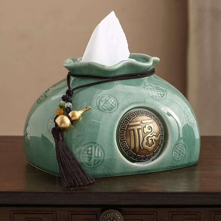 Scatola di fazzoletti per il soggiorno, decorazione cinese, decorazione per la casa, in carta ceramica (C)