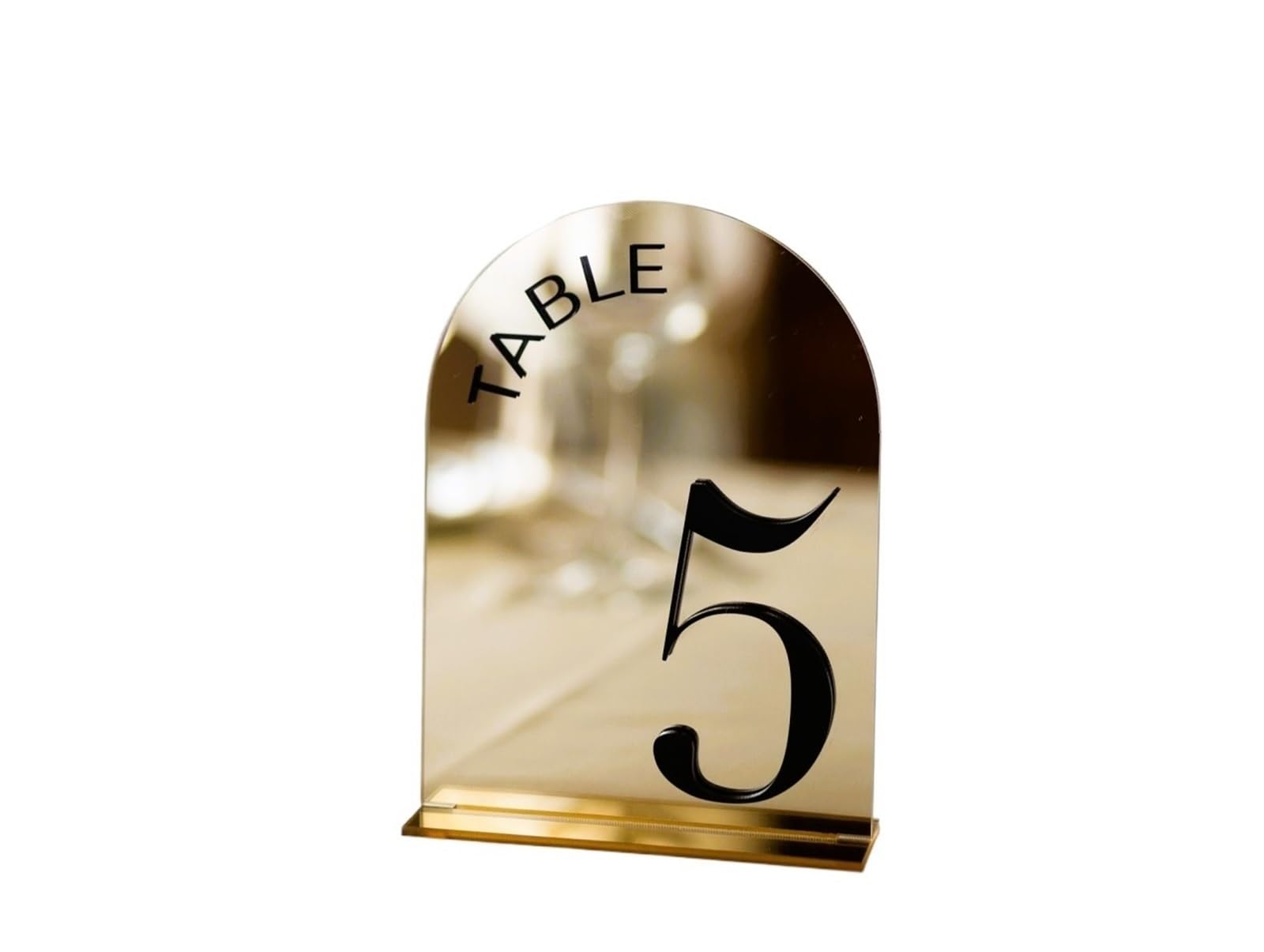 WSQHAO 10PCS Arched Table Numbers 3D Gold Mirror Wedding Signs Elegant Reception Decor Number for Restaurant(Black on gold)