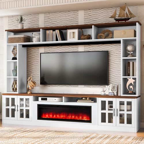 95.5in Entertainment Center with 39.4' Fireplace, TV Stand, Shelves, Fits 80' TVs, Wall Unit Media Console for Living Room, White