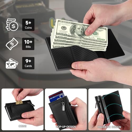 Image of Wallet For Men Trifold,Pop Up Wallet By Metal&Leather,RFID Blocking | Minimalist Smart Wallet Holds 10 Cards,10 Bills,ID Window,Ridge wallets for men,Trifold Wallets for fathers day gift ideas