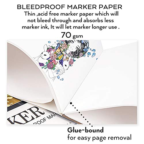 Bianyo Xl Bleedproof Marker Paper Pad, A3(11.69"X16.54"), 50 Sheets, 18 Lb / 70 Gsm, Glue-Bound, 100% Cotton, White, Ideal For Use With Markers And Ink Mediums #TOP1