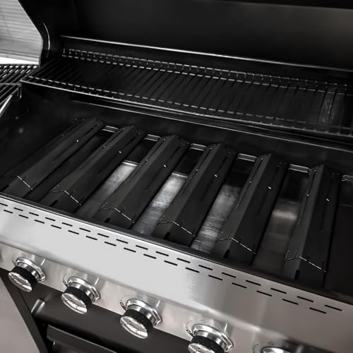Image of Unicook Adjustable Grill Burner Covers for Gas Grill, Porcelain Steel Heat Plate Shields, BBQ Heat Tents, Heavy Duty Flame Tamer, Barbecue Replacement Parts, Extends from 11.75 inch up to 21 inch L, 6 Pack