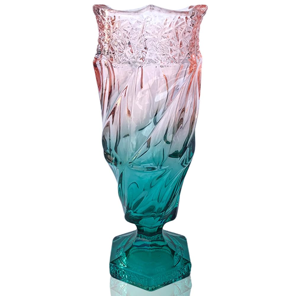 Eastern Rock Glass Flower vase 2.4lb 8.5inch,Bohemian Style, for Centerpieces,Wedding,Gifts, Perfect Home Decor Glass Vase (Green Pink)