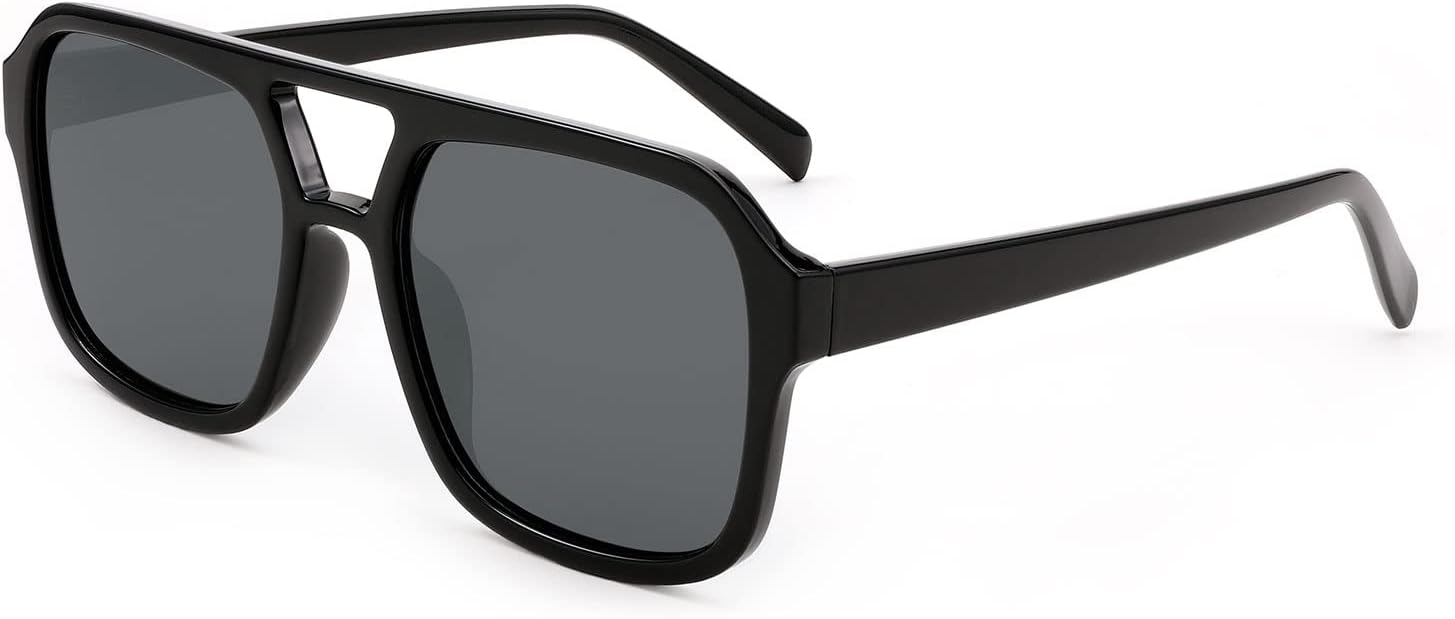 (pack of 2) Karsaer Vision Retro Aviator Sunglasses Classic Vintage Square Frame 70s Double Bridge Sun Glasses Black