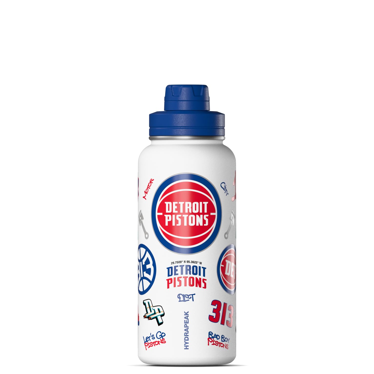 Hydrapeak x NBA Officially Licensed Detroit Pistons 32 oz Active Water Bottle with Chug Lid Reusable Stainless Steel Double Wall Insulated Sports Gift