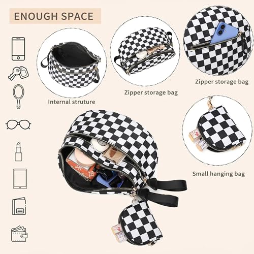 Image of Checkered Crossbody Bum Bags for Women, Nylon Sling Bags with Shoulder Strap, Large Capacity Checkered Purse Bag
