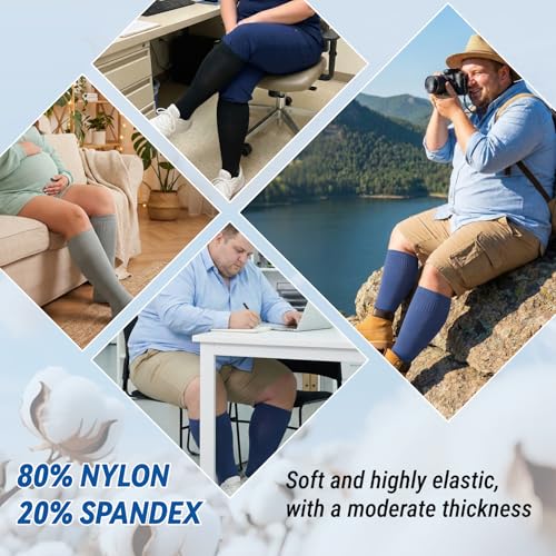 Image of 3 Pairs Plus Size Compression Socks 20-30mmHg for Women Men, Wide Calf Graduated Compression Stockings for Nurses, Pregnant, Travel, Flying(S /M-7XL)