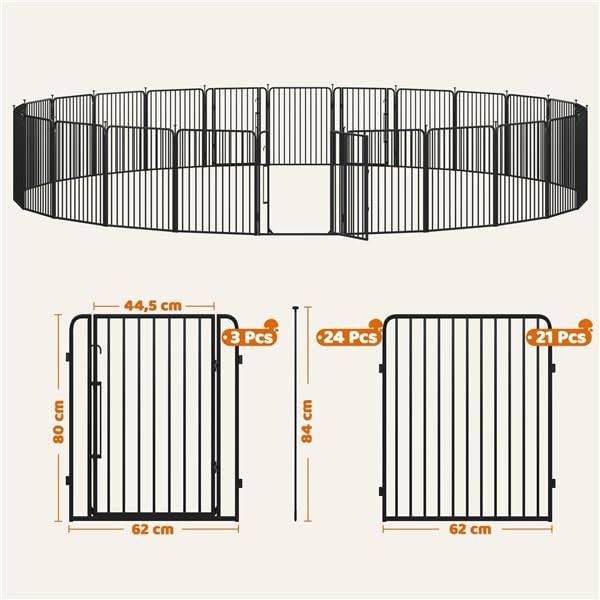Yaheetech Parque para Perros 24 Paneles de 80 cm de Altura, Vallas para Perros con Cerradura Integrada, Tubos de Bajo Ruido, Protector de Suelo, Alambres de Metal de 8 mm, para Casa y Jardín