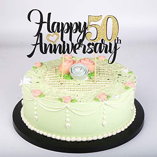 Lveud Happy Birthday Cake Topper Black Font Golden Numbers Happy 50Th Anniversary Birthday Cake Topper-Wedding,Anniversary,Birthday Party Decorations (50Th) #TOP3