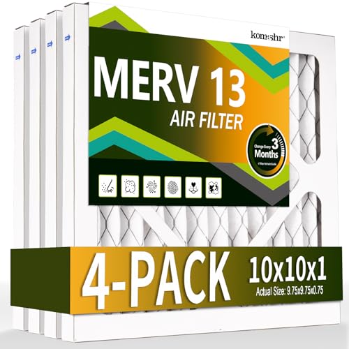 Komashr 10x10x1 Air Filter MERV 13 (4-Pack) HVAC/Furnace AC Filter Replacement Dust DefenseComparable with MPR 1500-1900 & FPR 10 (Actual 7.75x7.75x0.75)