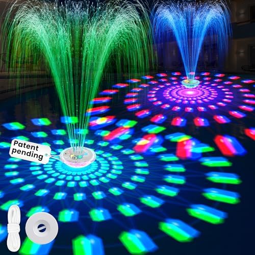 8000mAh Pool Fountain with Light,Rechargeable Floating Fountain with Anchor