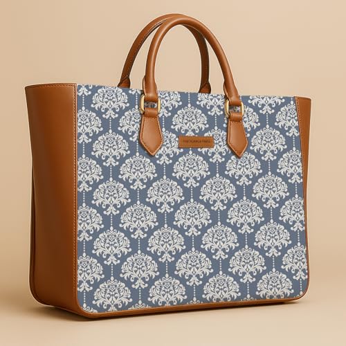Image of The Purple Tree Handcrafted Women's Tote Bag with Vegan Leather Handles & Indian Prints, Shoulder Tote Bag and Handbag for Office and College (Pack of 1)