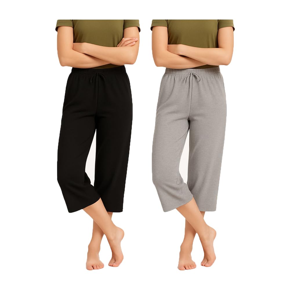 Womens Cotton Regular Fit Plain Loosefit Capri For Women Pack Of 2 (Black,Grey)-picture-46