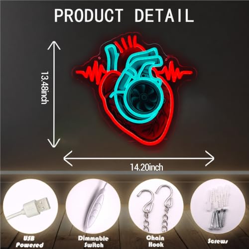 Image of human heart Neon Sign USB Turbo LED Light for Bedroom Garage Party Decor | Brighten your space with a modern Heart Neon Sign, designed to create a warm and stylish atmosphere for bedrooms, garages, gaming rooms and party decor.