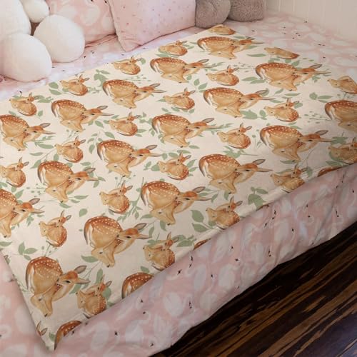 Image of Cute Deer Green Leaves Baby Blanket for Boys Girls Baby Animal Flannel Soft Swaddle Blanket Receiving Blankets for Newborn Nursery Toddler Bed Blanket Stroller Crib Daycare Playmat 50x60
