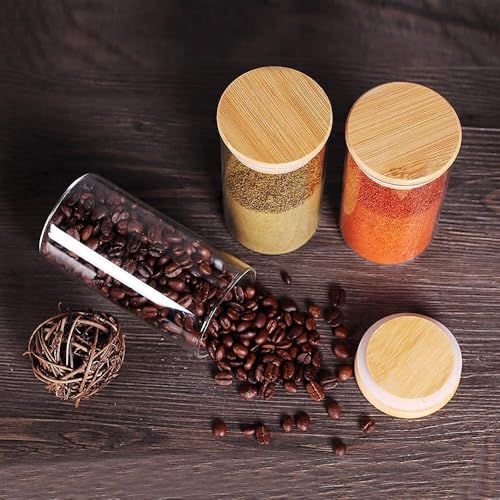 Image of Glass Food Storage Containers with Airtight Bamboo Lid, Coffee Storage Jars for Home Kitchen, Pantry Tea, Spices, Snack (ROUND 320 ML JAR, SET OF 6)