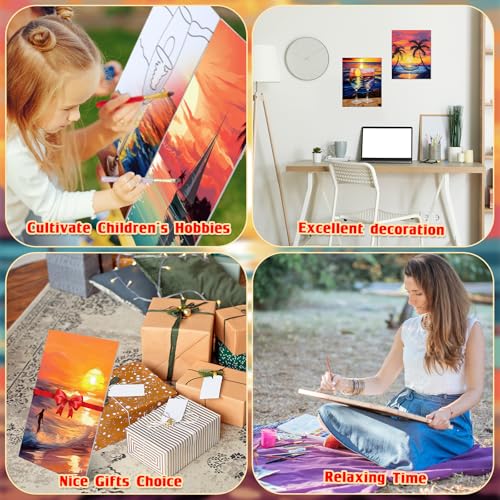 Tinlade 12 Pcs 7.9 x 9.8 Inch Pre Drawn Canvases for Painting Pre Stretched Canvas DIY Coloring Pre Printed Painting Canvases Outline Painting Boards for Kid Beginners Student Adults (Sea Sunset) - Thumbnail 5