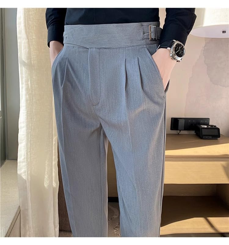 Men's Suit Trousers Business Straight British Casual High-Waisted Suit Pants4