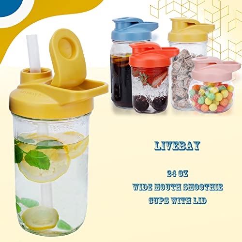 Livebay 24Oz Mason Jar Drinking Glasses With Lid Cute Reusable Boba Bottle Glass Tumbler Water Bottle For Juicing, Bubble Tea, Smoothie, Homemade Beverages Bottle - Bpa Free (Yellow) #TOP3
