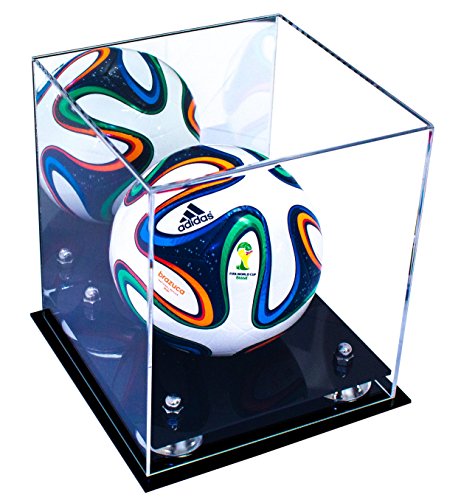 Better Display Cases Acrylic Mini - Miniature (not Full Size) Soccer Ball Display Case with Mirror Case, Silver Risers and Black Base (A015-SR)