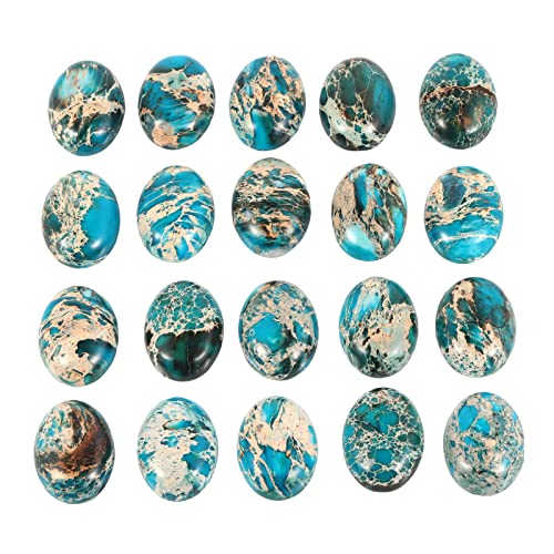 Tumbeelluwa Sea Sediment Jasper Oval Stone Cabochons Flatback Semi-Precious Cab For Jewelry Making Pack Of 5, Light Blue(18Mm X 25Mm) #TOP4